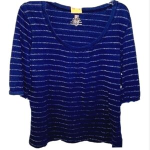 Sparkly Silver Stripes Navy Blue Top